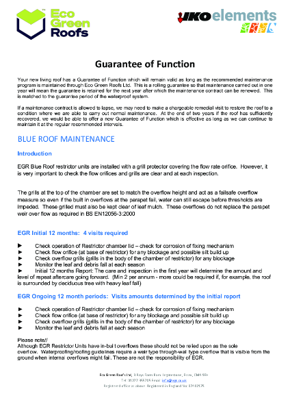 Guarantee of Function and Maintenance Programme - Eco Green - IKO Elements