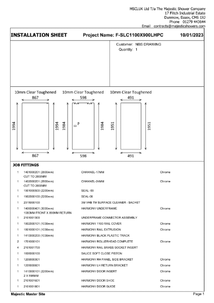 Installation Sheet - Harmony Corner 1100mm x 900mm - Left Hand