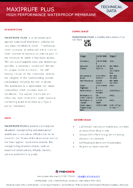 Maxiprufe Plus Technical Data Sheet 2025