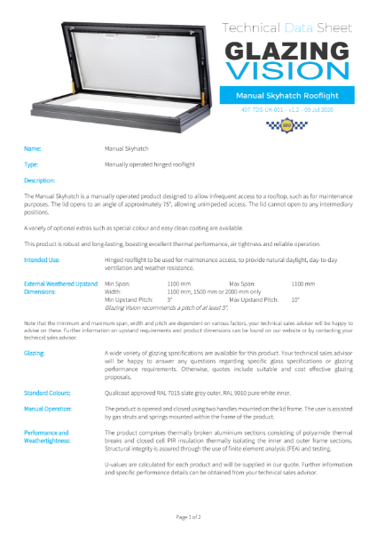 Skyhatch Manual Product Data Sheet