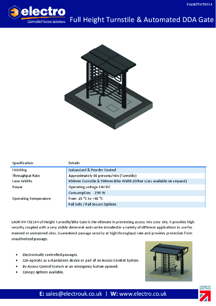 Turnstile Bike Gate DDA Gate - Data Sheet