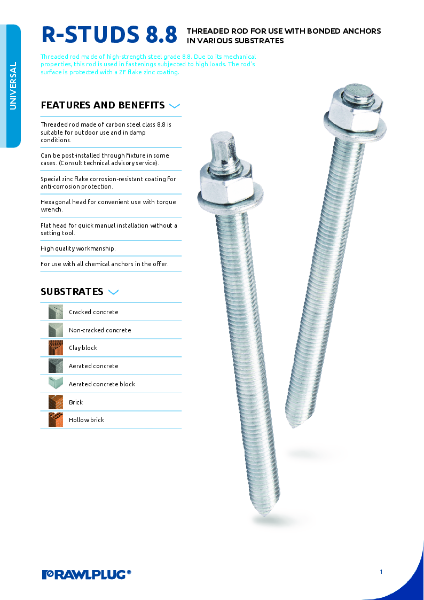 R Studs 8.8, Zinc Flake Coating - Data Sheet | RAWLPLUG LTD | NBS Source