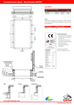 Gorter RHTEP High insulation – Roof Hatch - Technical Data Sheet
