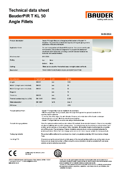 BauderPIR T KL 50 Angle fillets - Technical Data Sheet