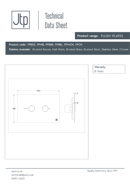 Metal Pneumatic Flush Plate – Product Data Sheet