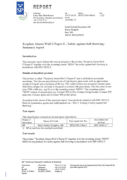 Impact Test Results for Akusto Wall C Super G M354 vertical installation