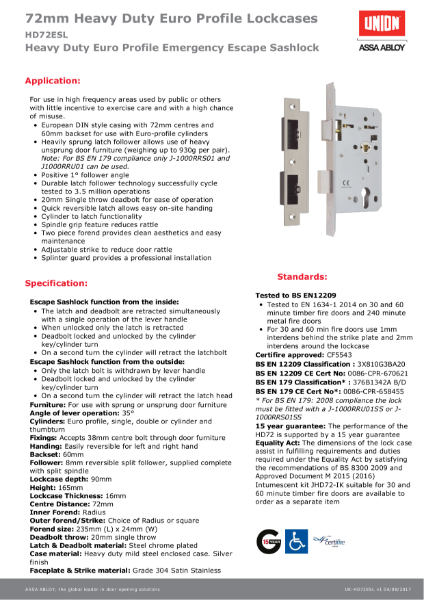 PaxLock, Euro, EN179 kit - data sheet