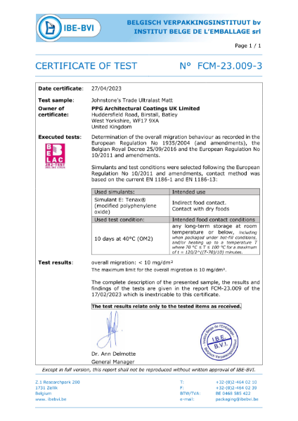 Food Safe Certificate
