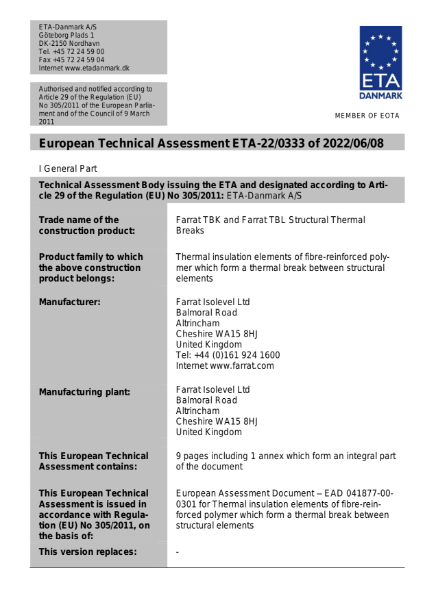 European Technical Assessment ETA-22/0333 of 2022/06/08
