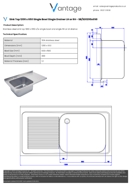 Product Data Sheet - SB/SD1200x650