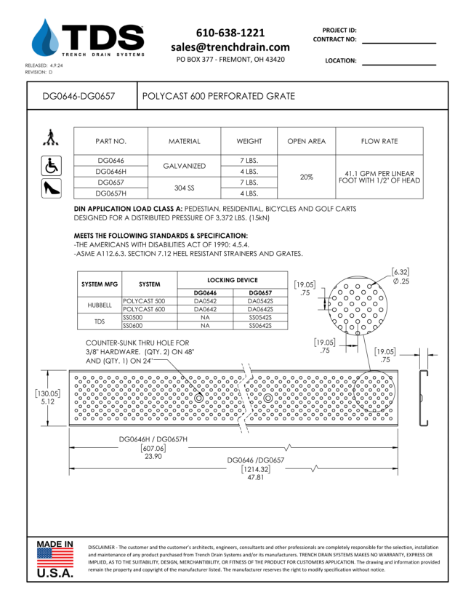 Polycast 600 Perforated Grate - DG0646-DG0657