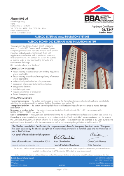 AG963247_1 ALSECCO ECOMIN 300 EXTERNAL WALL INSULATION SYSTEM