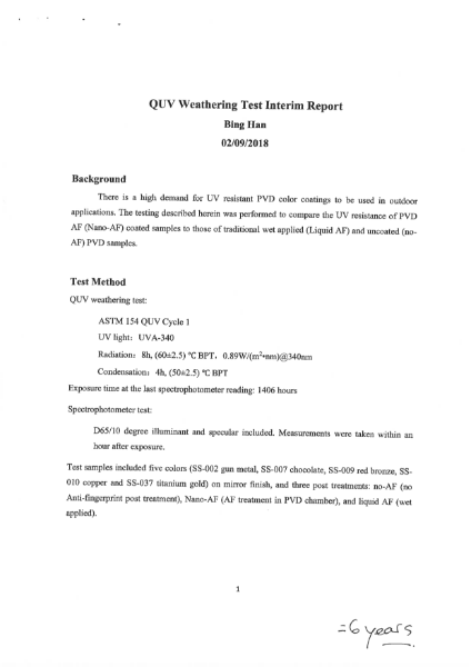 QUV Weathering Test Interim Report - 02.09.2018