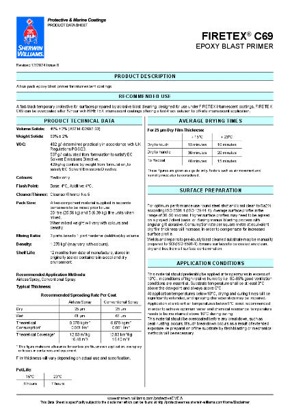Fire Protection FIRETEX® C69 Product Data Sheet