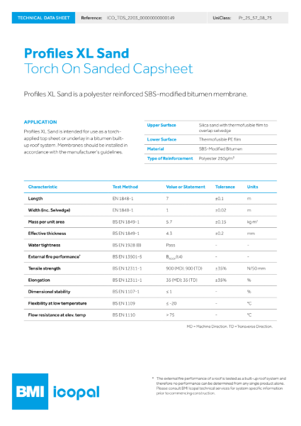 Profiles XL Sand Torch On Sanded Capsheet Technical Data Sheet