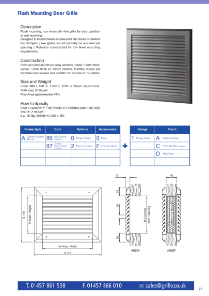 Flush mounting door grilles