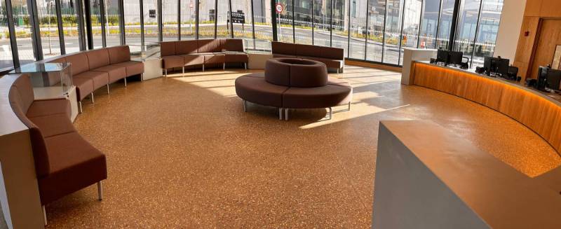 Concrete Reception Desk & Seating for Netflix & Amazon Prime