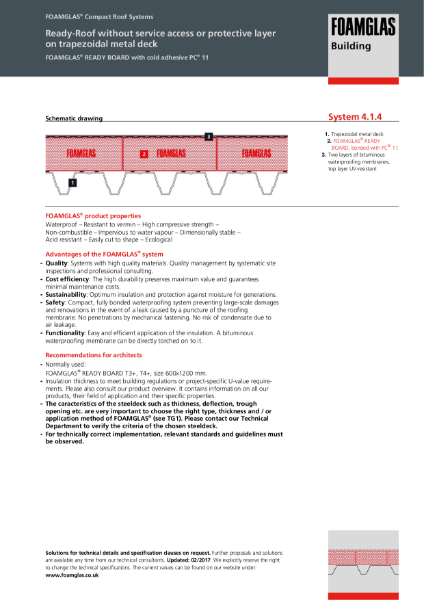 TDS_4.1.4_Roof - Metal Deck - FOAMGLAS Insulation (Cold Adhesive) with Membranes (Flat)