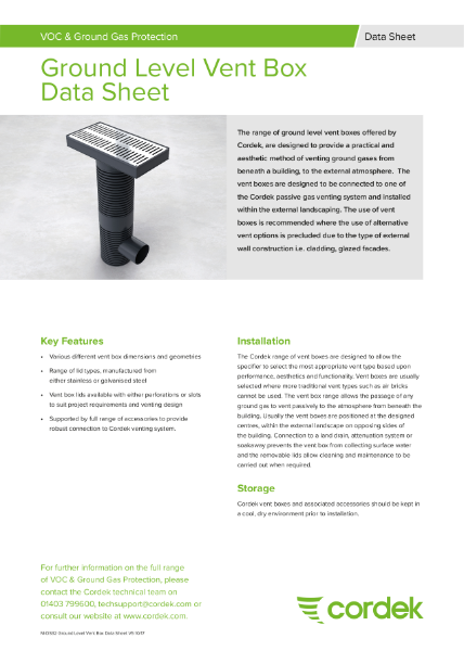 Cordek Ground Level Vent Box Data Sheet