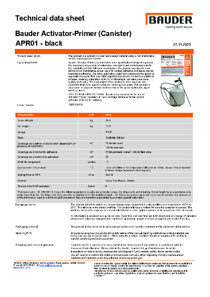 Bauder Activator-Primer (Canister) APR01 - black