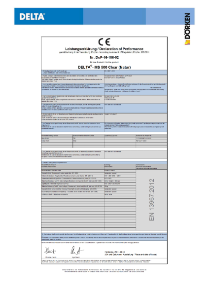 Delta MS 500 Declaration of Performance