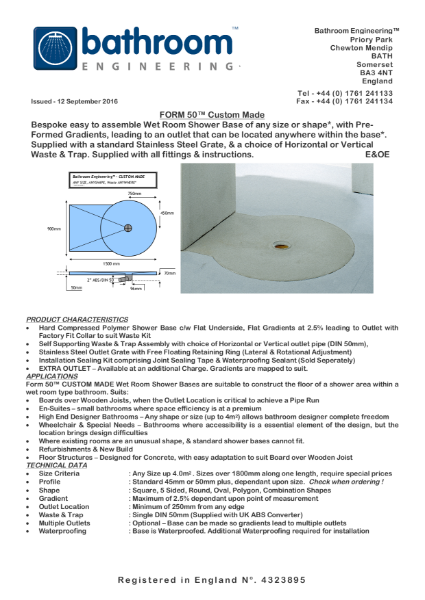 Shower Tray - Form 50 Custom Made