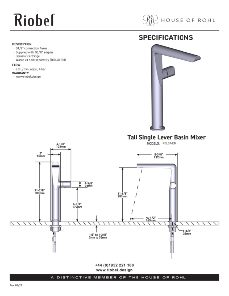 Parabola Tall Single Lever Basin Mixer - PDS