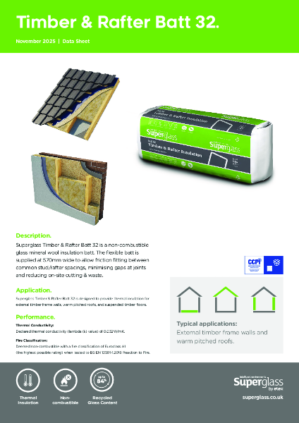 Superglass Timber & Rafter Batt 32 - Datasheet