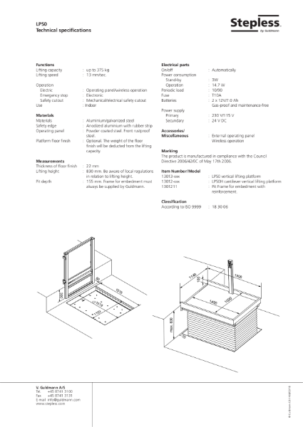 Stepless LP50 platform lift - Product Datasheet