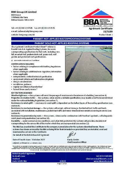 Parabit Solo Hot Applied Roofing System