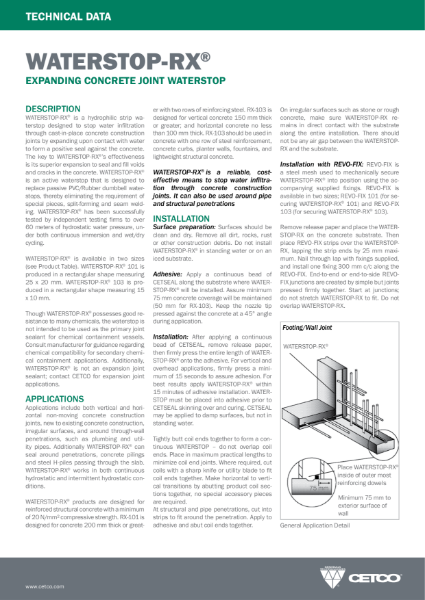 WATERSTOP-RX® - EXPANDING CONCRETE JOINT WATERSTOP