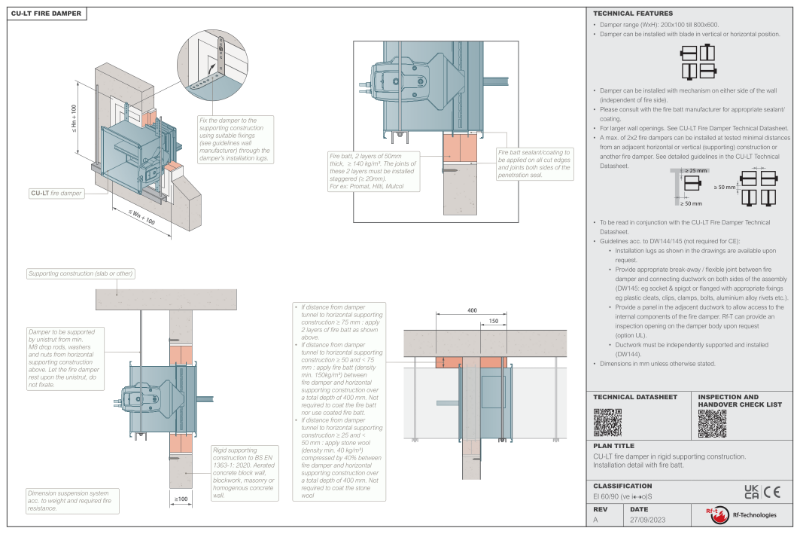 CU-LT DW145 compliant installation guide - rigid wall