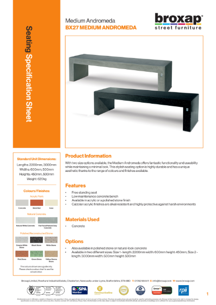 Andromeda Bench Specification Sheet