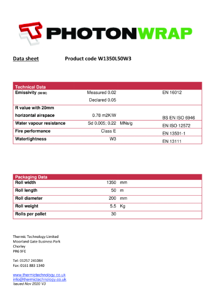 PhotonWrap (standard) Technical Datasheet