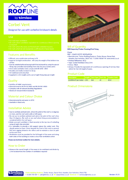 Corbel Vent Datasheet