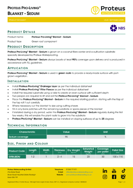 Product Data Sheet - Pro-Living® Blanket Sedum