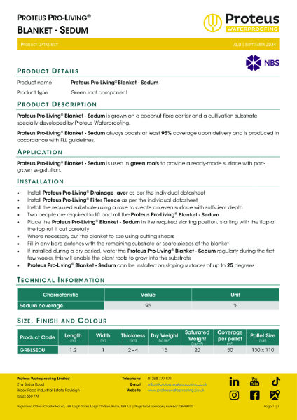 Product Data Sheet - Proteus Pro-Living® Blanket Sedum