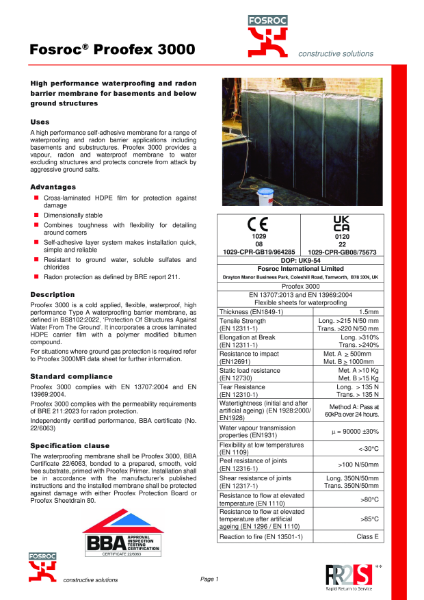 Fosroc Proofex 3000 Product Data Sheet