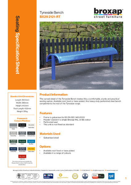Tyneside Bench Specification Sheet