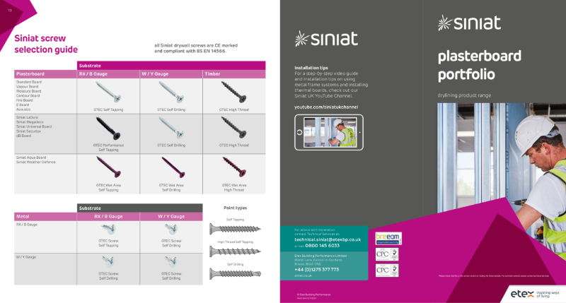 Siniat Plasterboard Portfolio: The Siniat range of Boards, Frames, Fixings & Finishings