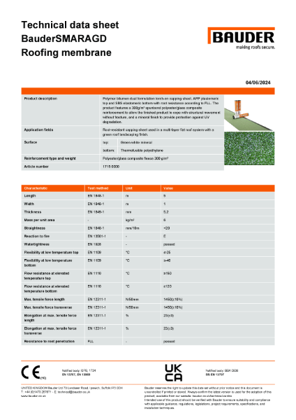 BauderSMARAGD Root Resistant Capping Sheet - Technical Data Sheet