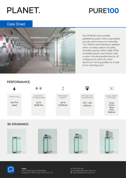 PURE100 Glazed Partition System Data Sheet