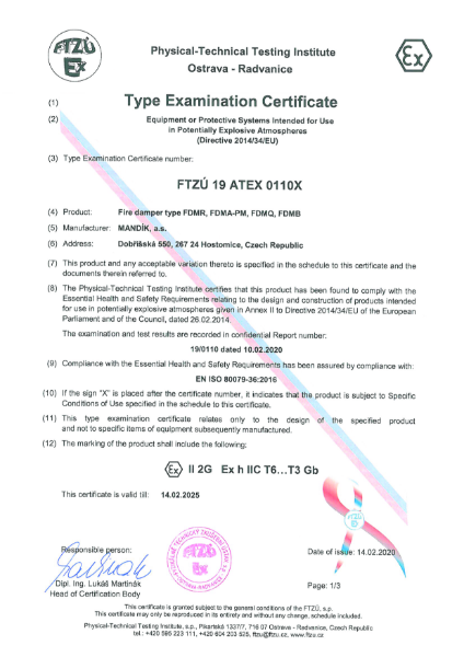 Certificate ATEX
