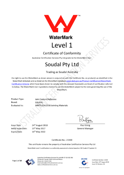 Watermark Level 1 Certificate of Conformity - T-Rex Power Fast Grab