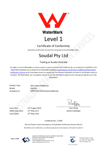 Watermark Level Certificate Of Conformity Multibond SMX Flex