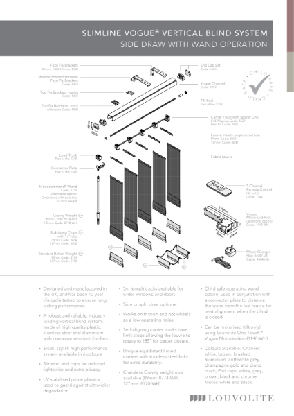 Slimline Vogue Vertical Technical Specification