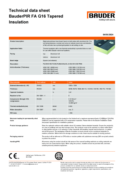 BauderPIR FA G16 Tapered Insulation