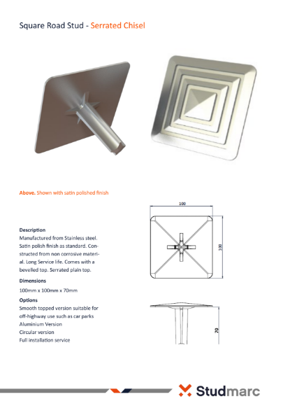 Stainless Steel Serrated Road stud - Datasheet