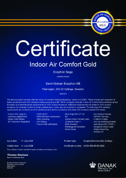 Indoor Air Comfort Gold Certificate