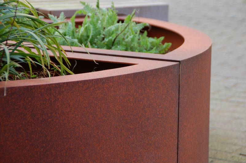 Street furniture rusting steel planters